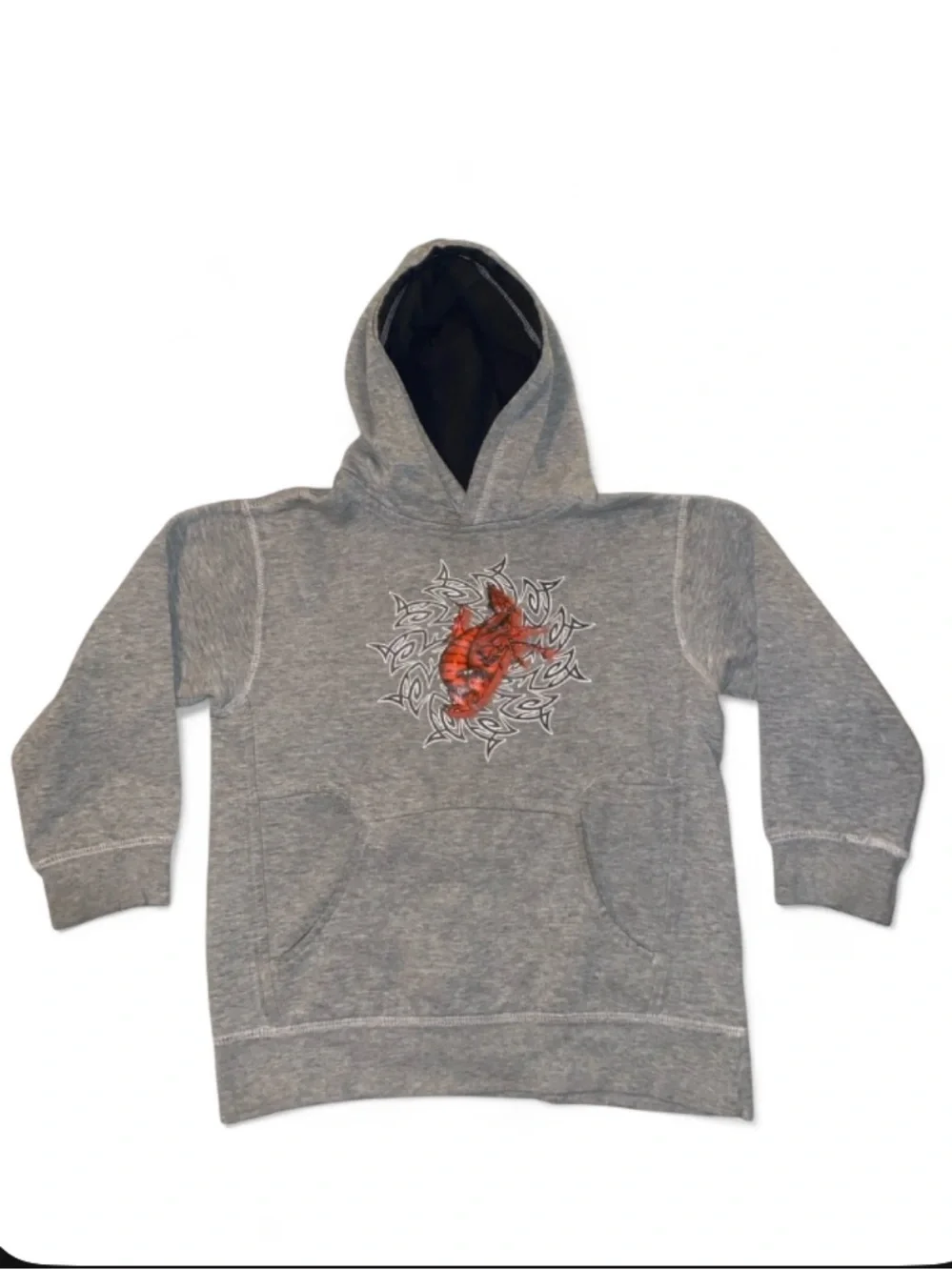 Gray hoodie with dragon graphic pullover